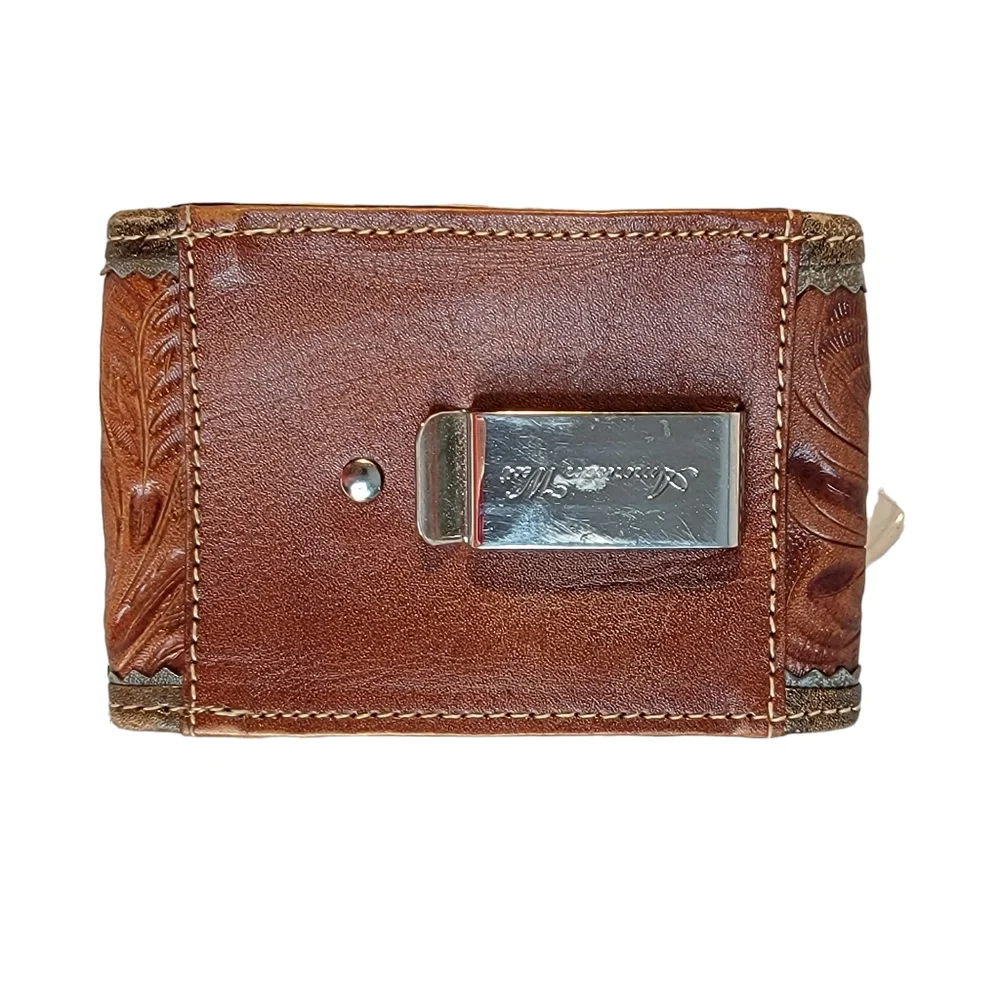 Amwrican West Hand Tooled Embossed Leather Worked Cell Cigarette Pouch - Picture 12 of 15